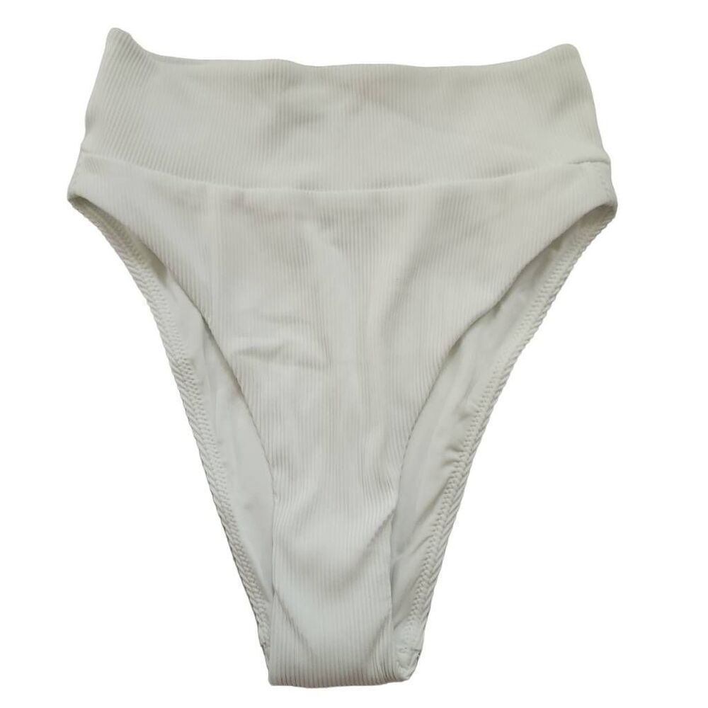 Aerie Women's Size XS White Ribbed High Cut Cheeky Bikini Bottoms
